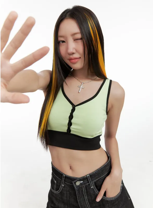 Buttoned Contrasting Crop Top OG406 sold by Lewkin