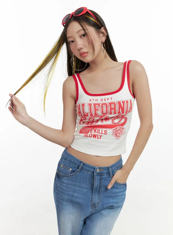 Contrasting Cotton Graphic Tank Top OG406 sold by Lewkin