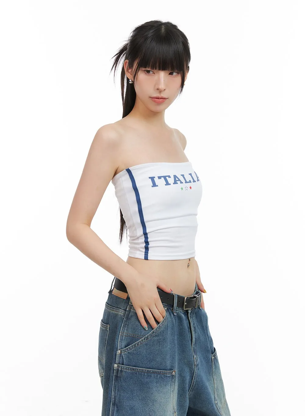 Sporty Lettering Crop Tube Top CG408 sold by Lewkin product image thumbnail 4