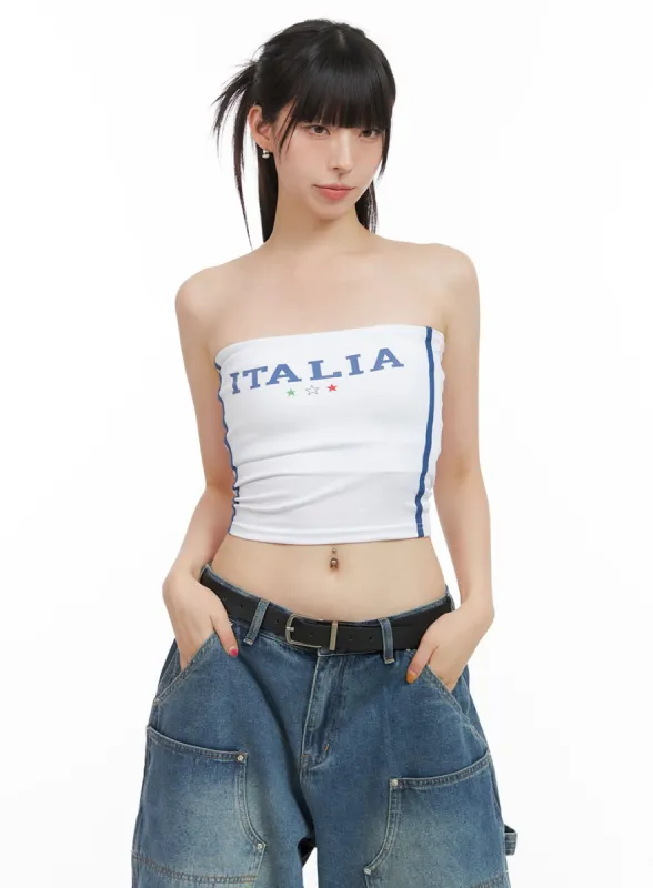 Sporty Lettering Crop Tube Top CG408 sold by Lewkin