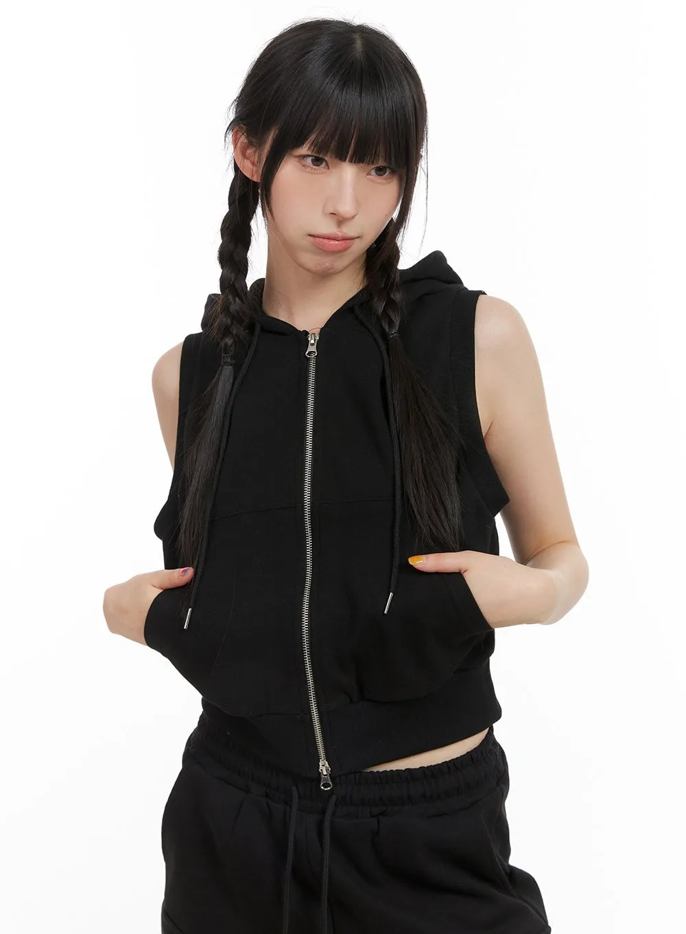 Zip-Up Hooded Sweat Vest CG408 sold by Lewkin