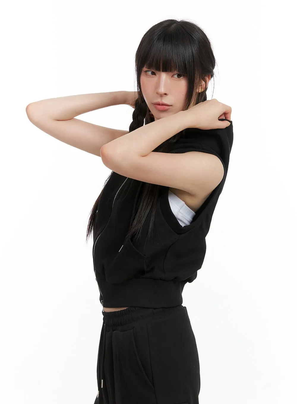 Zip-Up Hooded Sweat Vest CG408 sold by Lewkin product image thumbnail 3