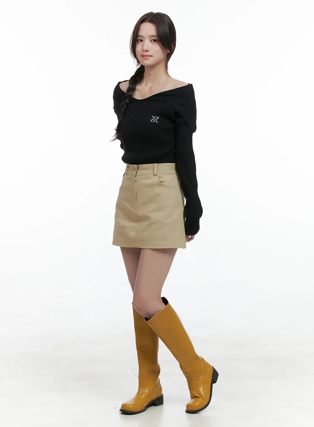 Solid Off Shoulder Knit Top OG409 sold by Lewkin product image thumbnail 2