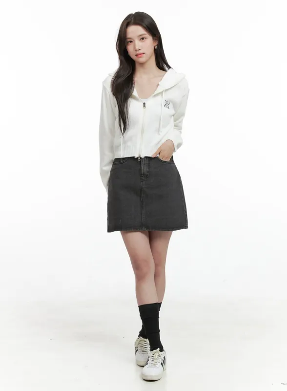 Solid Washed Denim Mini Skirt OG409 sold by Lewkin