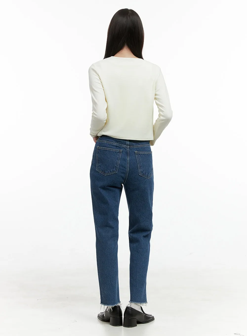 Destroyed Hem Straight Jeans OG409 sold by Lewkin product image thumbnail 5