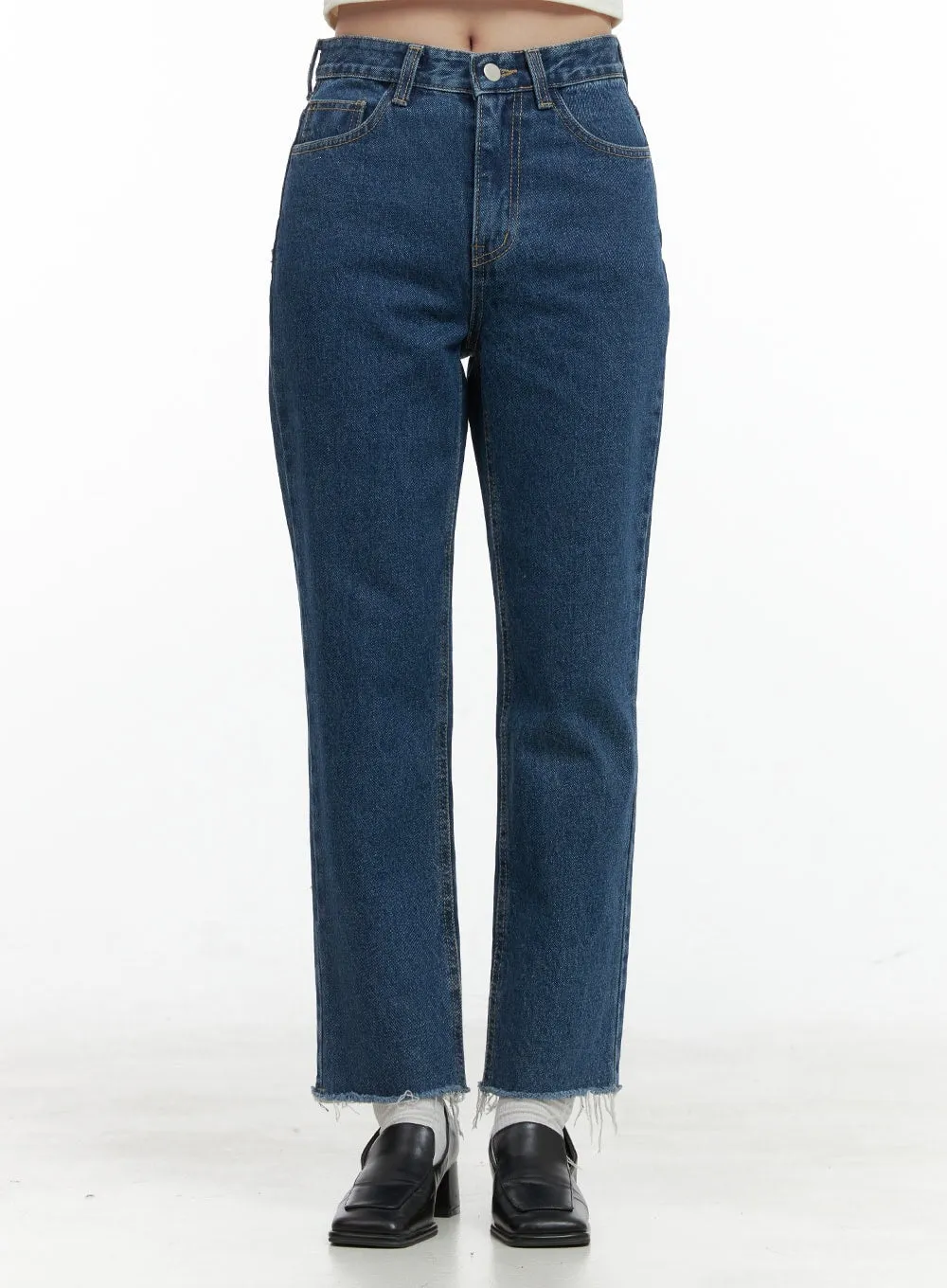 Destroyed Hem Straight Jeans OG409 sold by Lewkin product image thumbnail 2