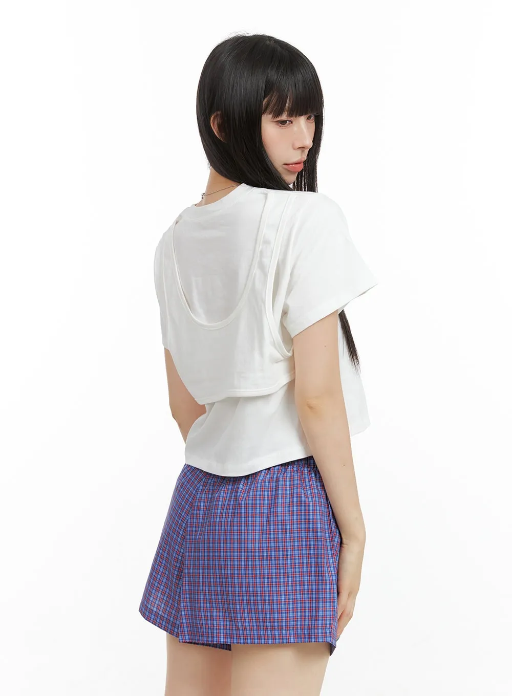 Layered Back Short Sleeve Crop Shirt CG409 sold by Lewkin product image thumbnail 2