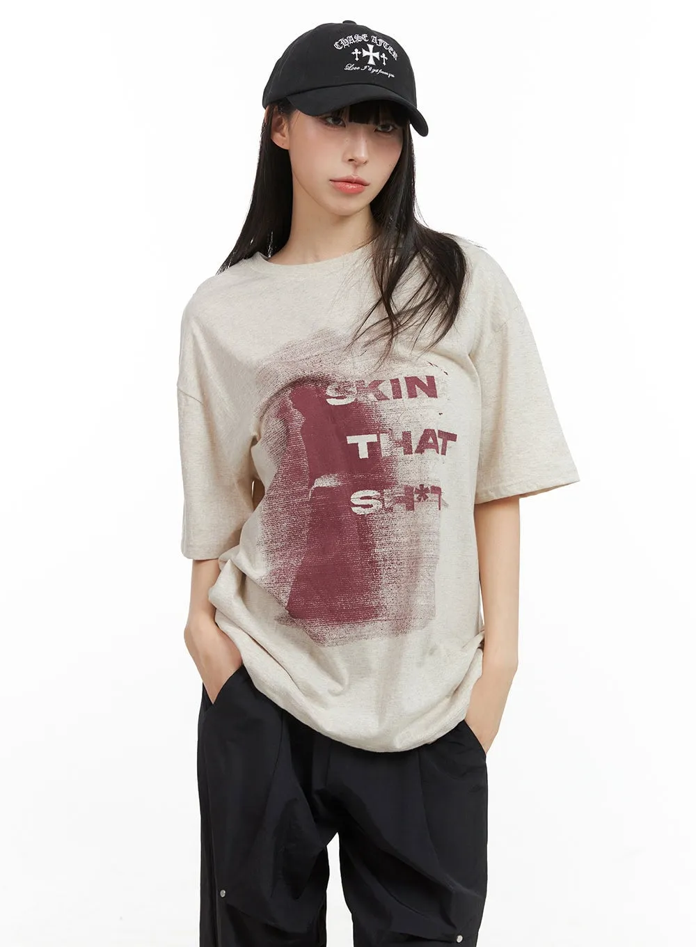 Oversized Graphic Round Neck Top CG409 sold by Lewkin