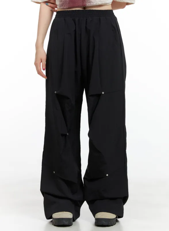 Stud Banded Nylon Wide Leg Pants CG409 sold by Lewkin