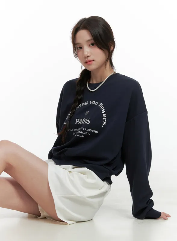 Solid Lettering Sweatshirt OG412 sold by Lewkin