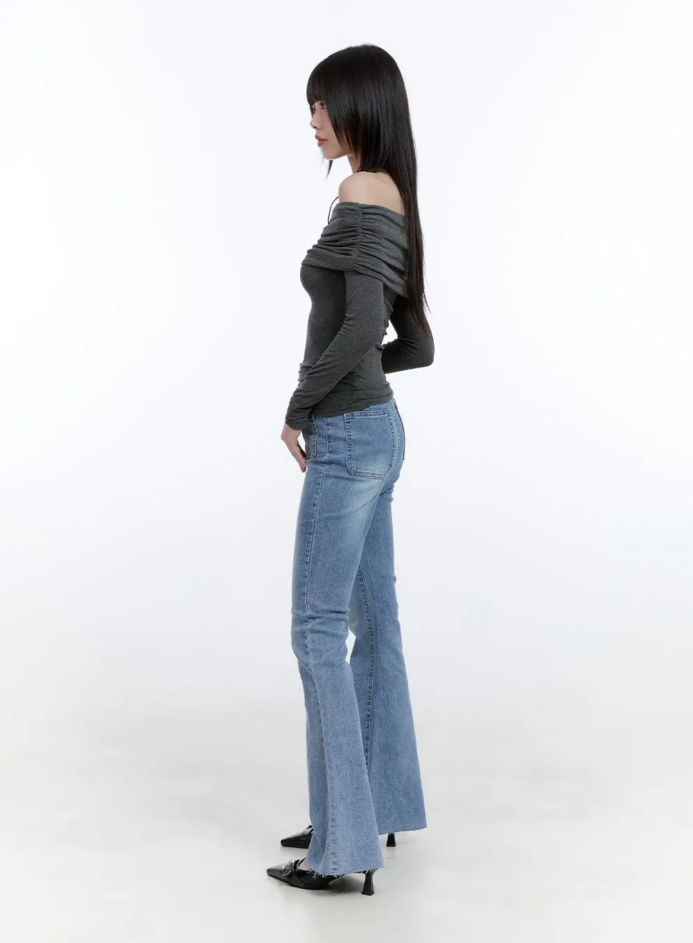 Long Sleeve Off-Shoulder Slim Top CG412 sold by Lewkin product image thumbnail 3
