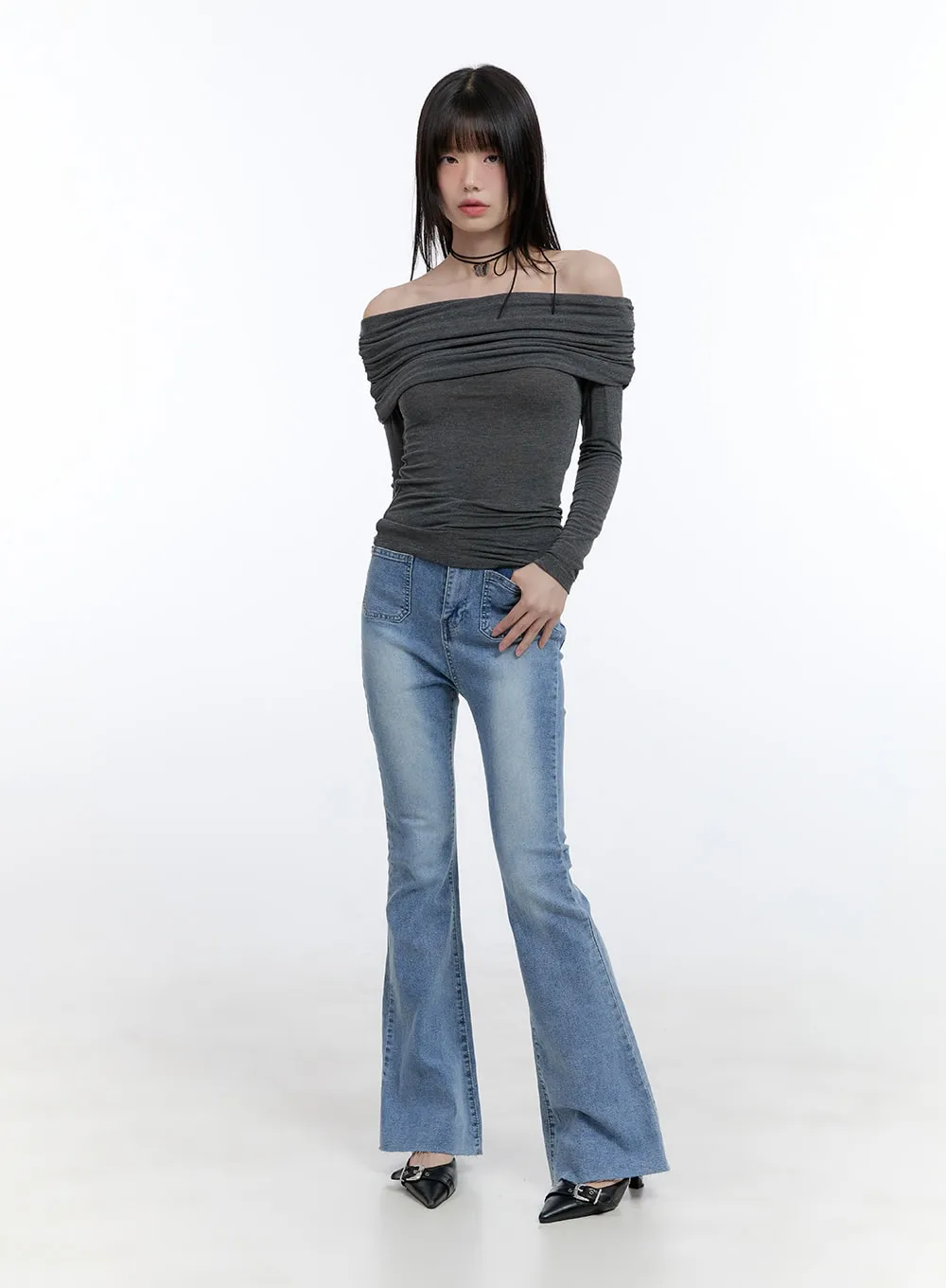 Long Sleeve Off-Shoulder Slim Top CG412 sold by Lewkin product image thumbnail 2