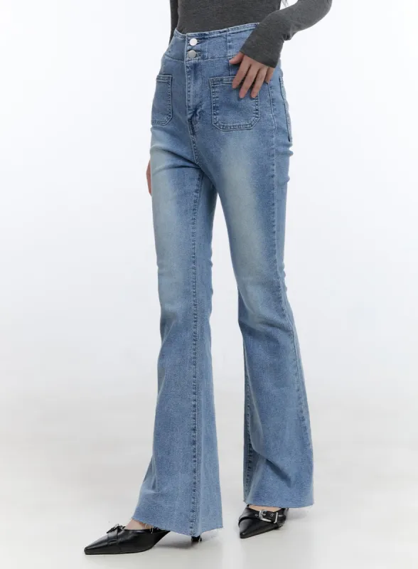 Double-Buttoned Pocket Bootcut Jeans CG412 sold by Lewkin