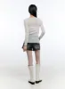 Buttoned V-Neck See-Through Top CG412 sold by Lewkin