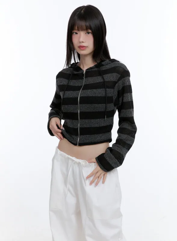 Stripe Crop Zip-Up Hoodie CG412 sold by Lewkin