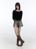 Boat Neck Solid Long Sleeve Crop Top CG413 sold by Lewkin