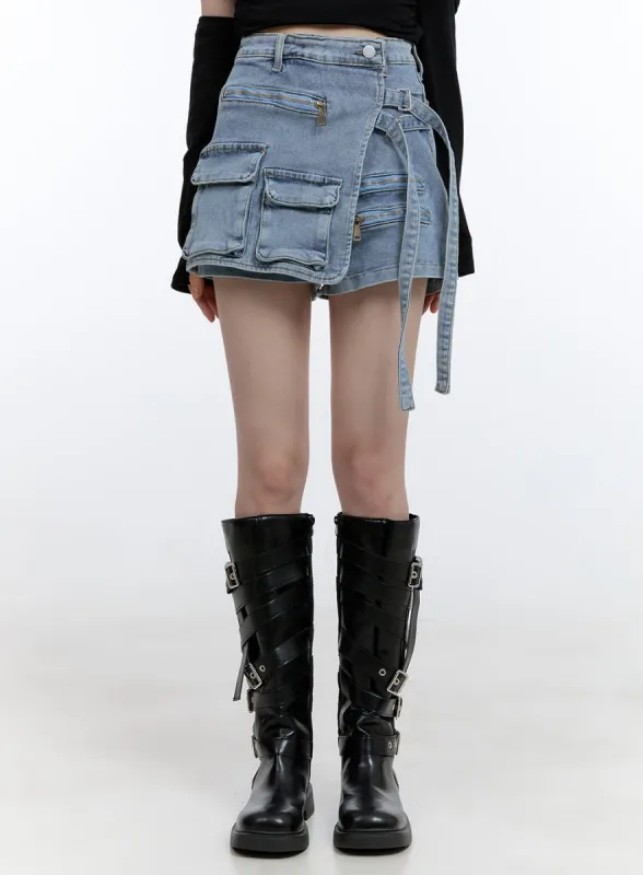 Denim Wrap Pocket Skort CG413 sold by Lewkin