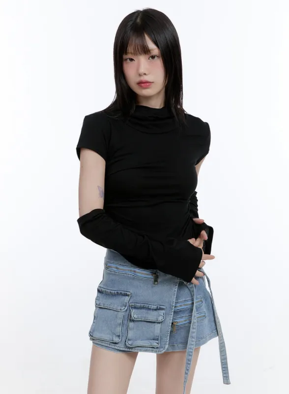Mock Neck Crop Hoodie Top with Arm Warmers CG413 sold by Lewkin