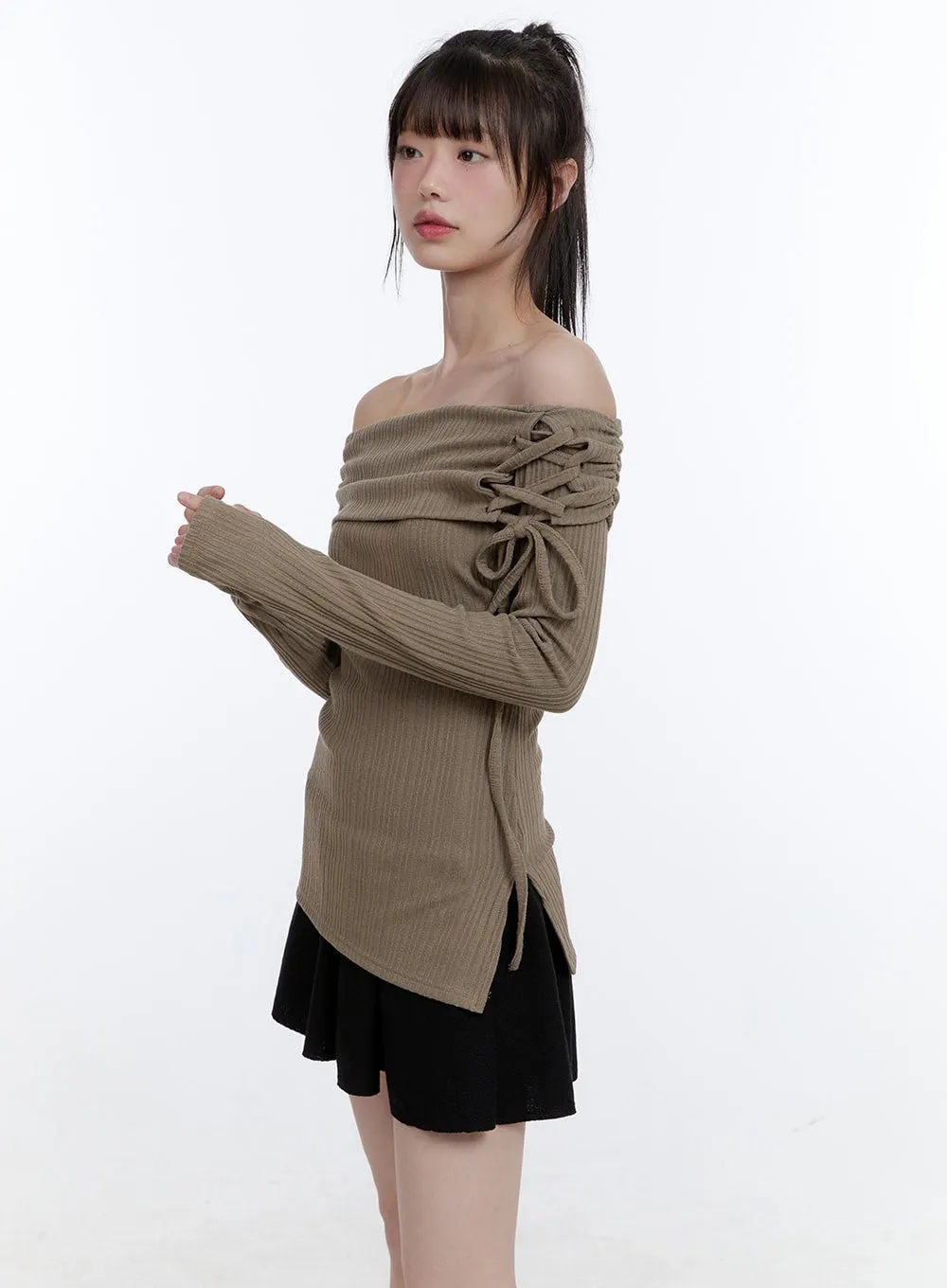 Elegant Off-Shoulder X-Strap Long Sleeve Top CG413 sold by Lewkin