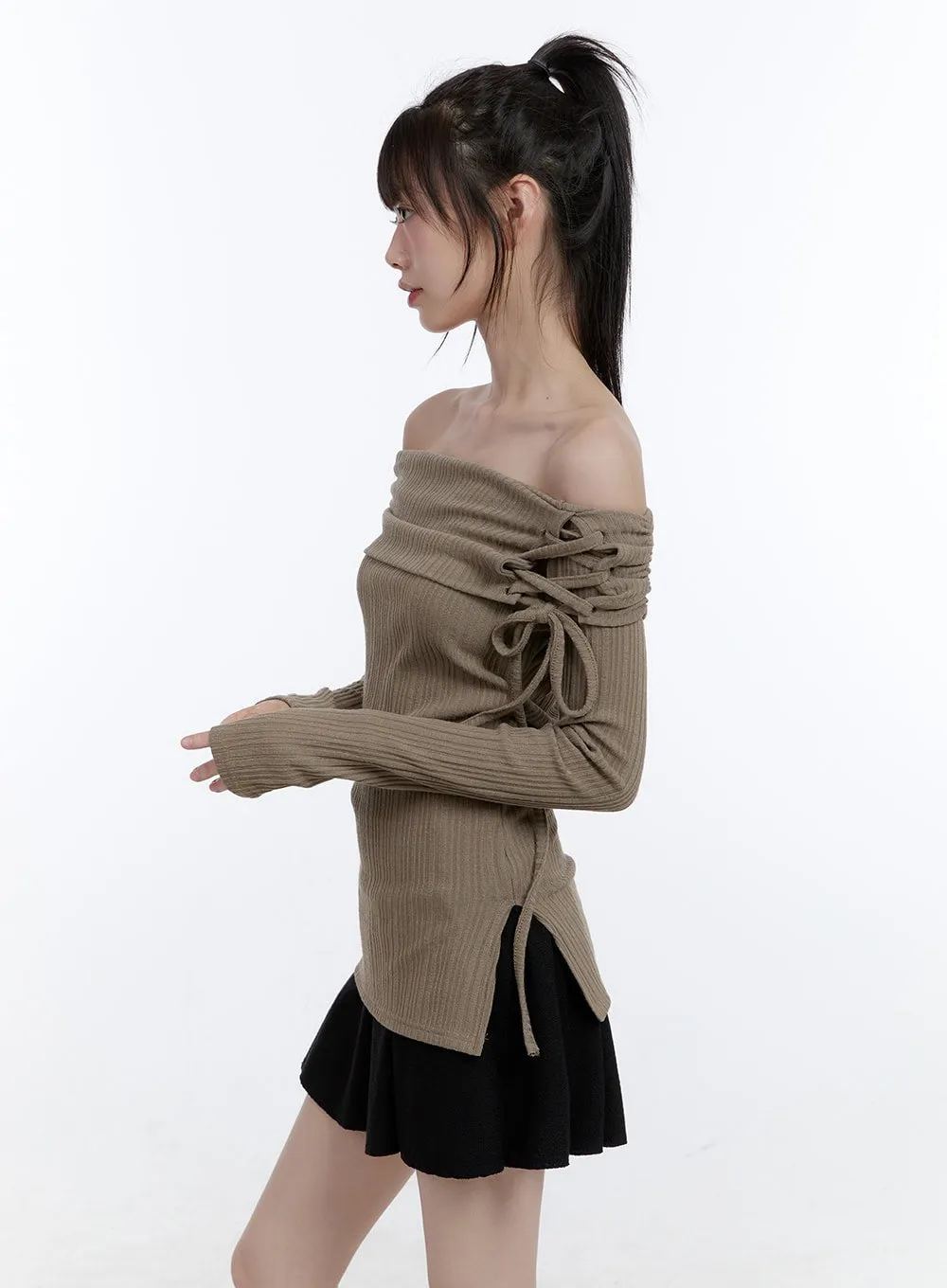 Elegant Off-Shoulder X-Strap Long Sleeve Top CG413 sold by Lewkin product image thumbnail 5