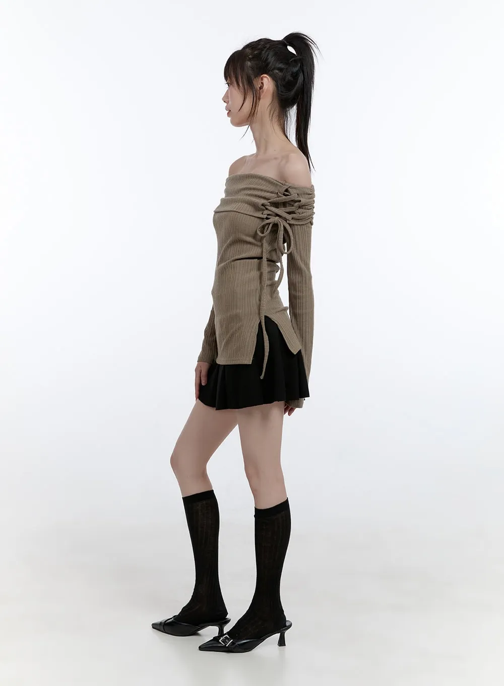 Elegant Off-Shoulder X-Strap Long Sleeve Top CG413 sold by Lewkin product image thumbnail 3