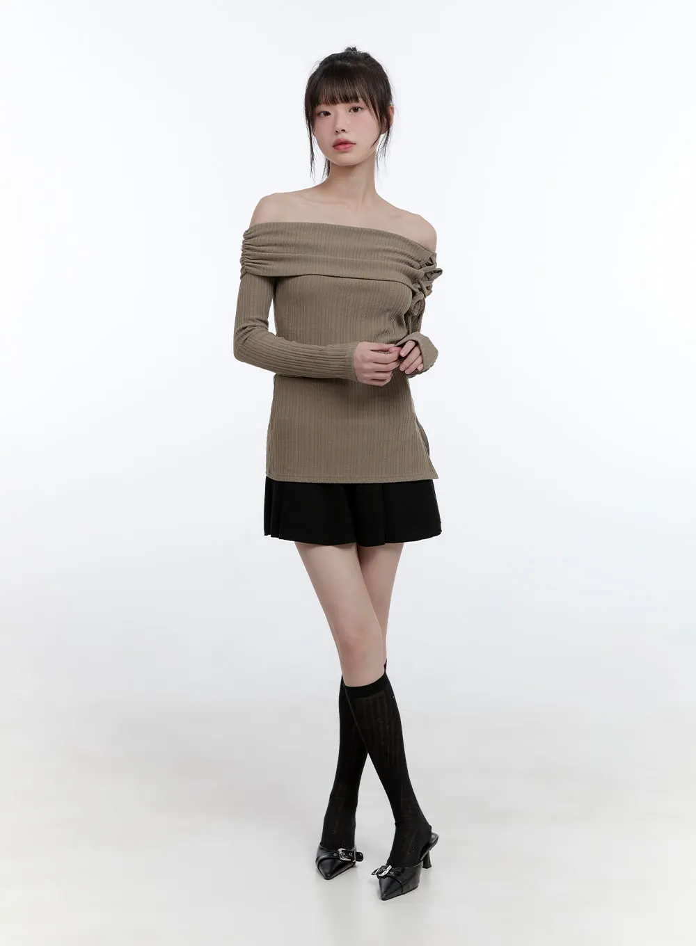 Elegant Off-Shoulder X-Strap Long Sleeve Top CG413 sold by Lewkin product image thumbnail 2