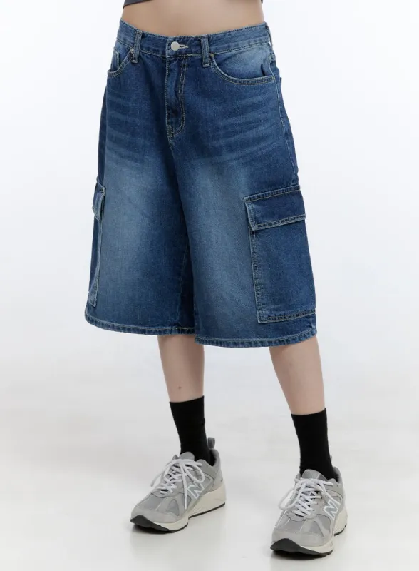 【KOOLOSET】Cut Washed Cargo Bermuda Denim Cut Washed Cargo Bermuda Denim (2color) - kooloset