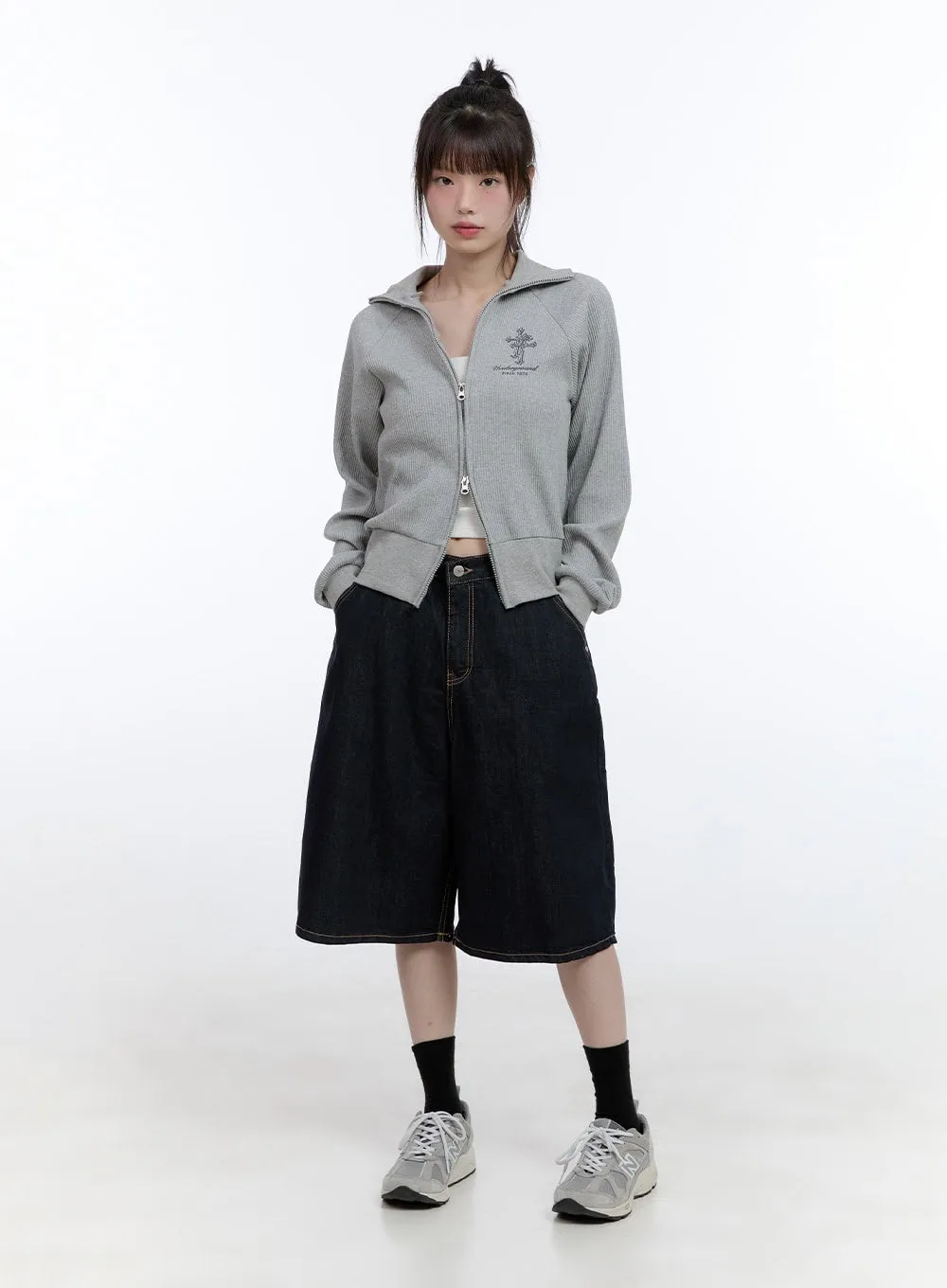 Cotton Two-Way Zip-Up Graphic Sweat Hoodie CG413 sold by Lewkin product image thumbnail 2