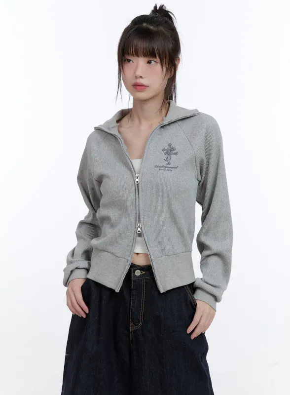 Cotton Two-Way Zip-Up Graphic Sweat Hoodie CG413 sold by Lewkin
