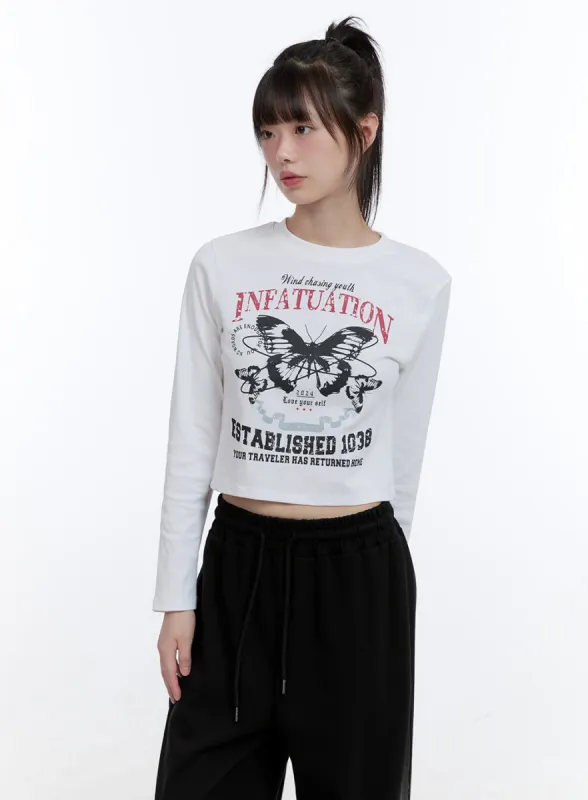 Graphic Long Sleeve Crop Top CG413 sold by Lewkin