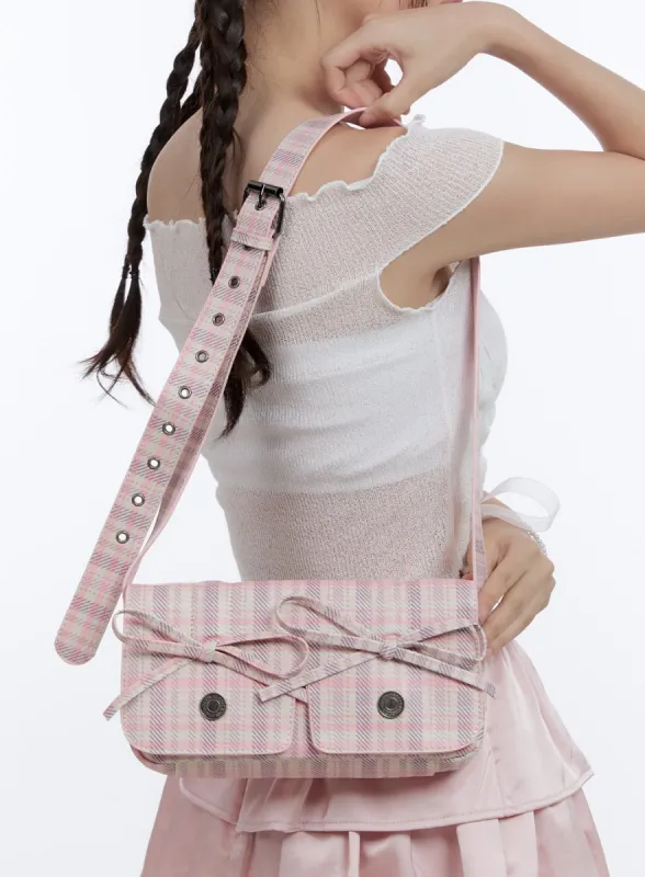 Checkered Ribbon Shoulder Bag CG414 sold by Lewkin