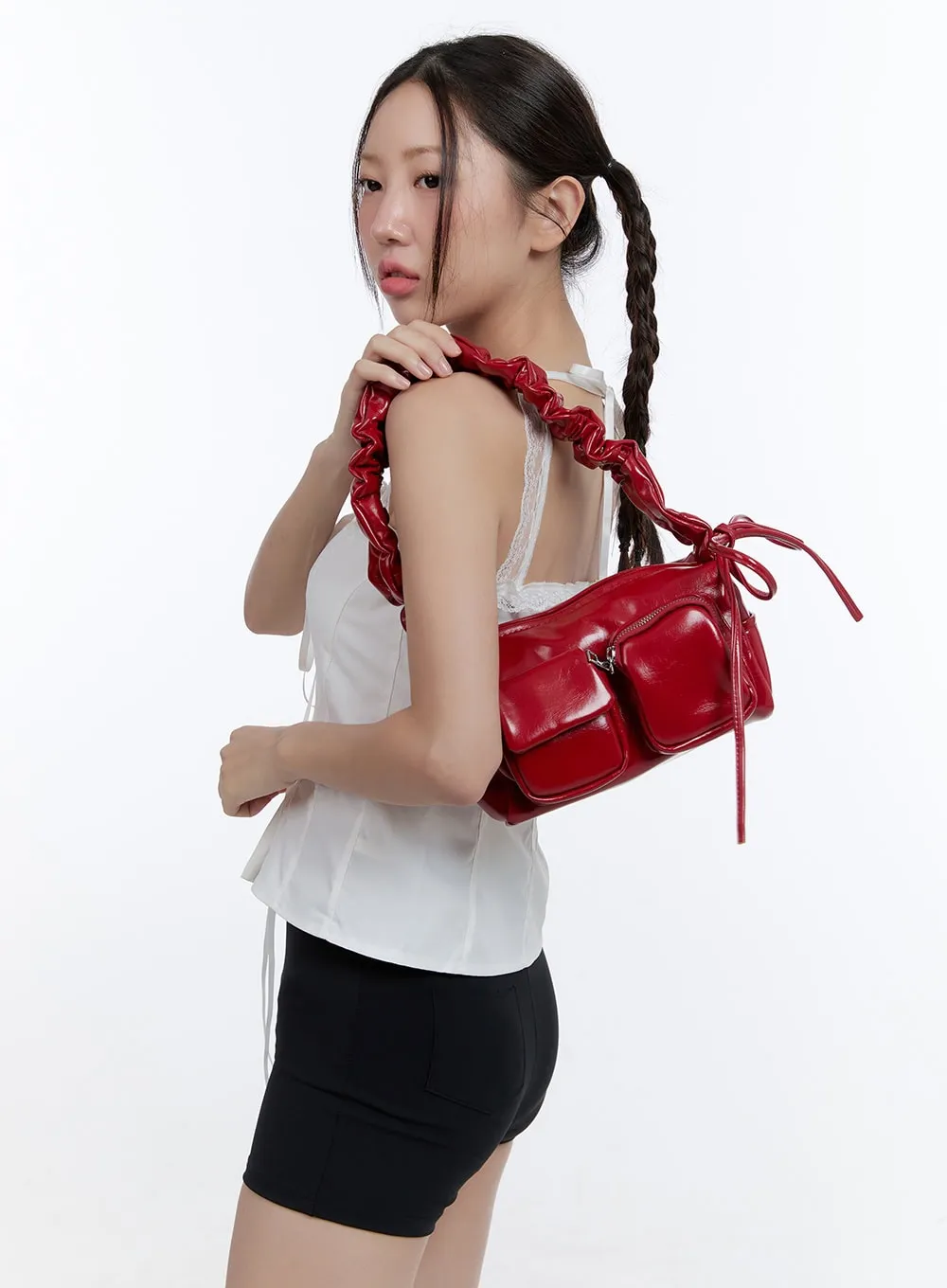 Shirred Faux Leather Shoulder Bag CG414 sold by Lewkin product image thumbnail 2