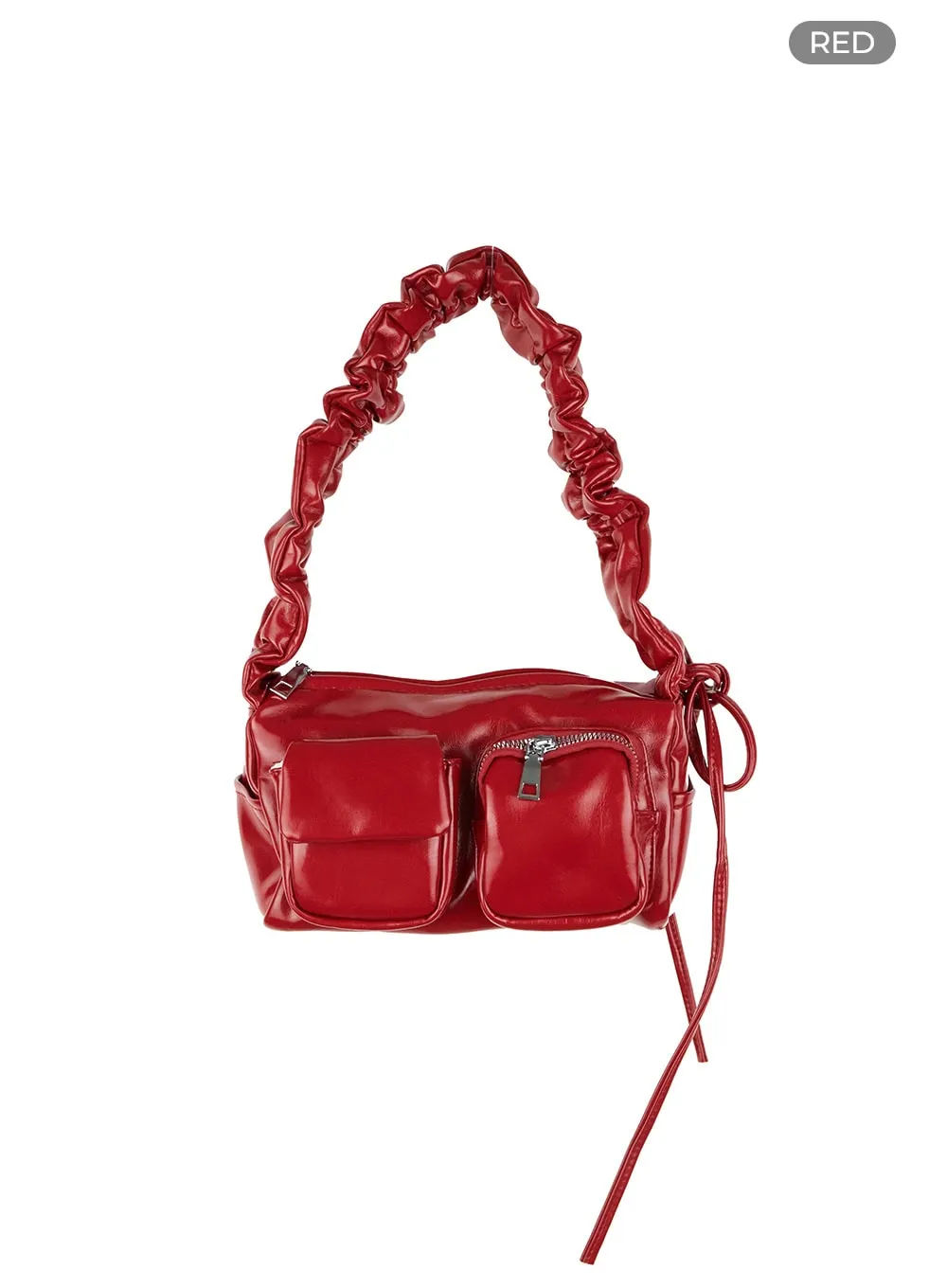 Shirred Faux Leather Shoulder Bag CG414 sold by Lewkin product image thumbnail 4