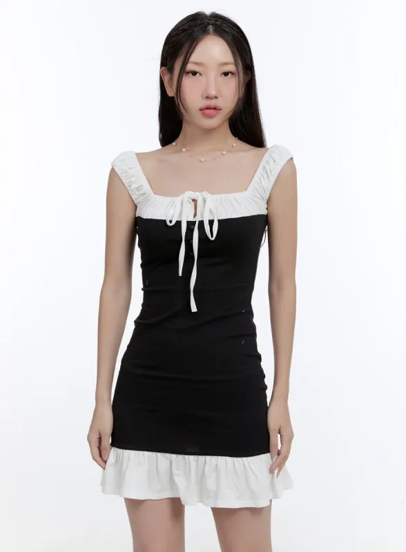 Ribbon Ruffle Hem Mini Dress CG414 sold by Lewkin