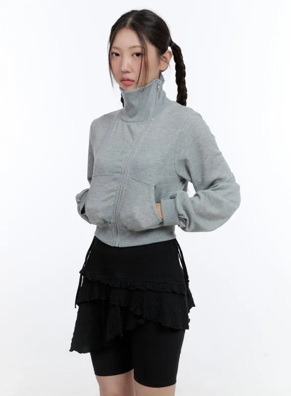 Turtleneck Zip-Up Crop Sweatshirt CG414 sold by Lewkin