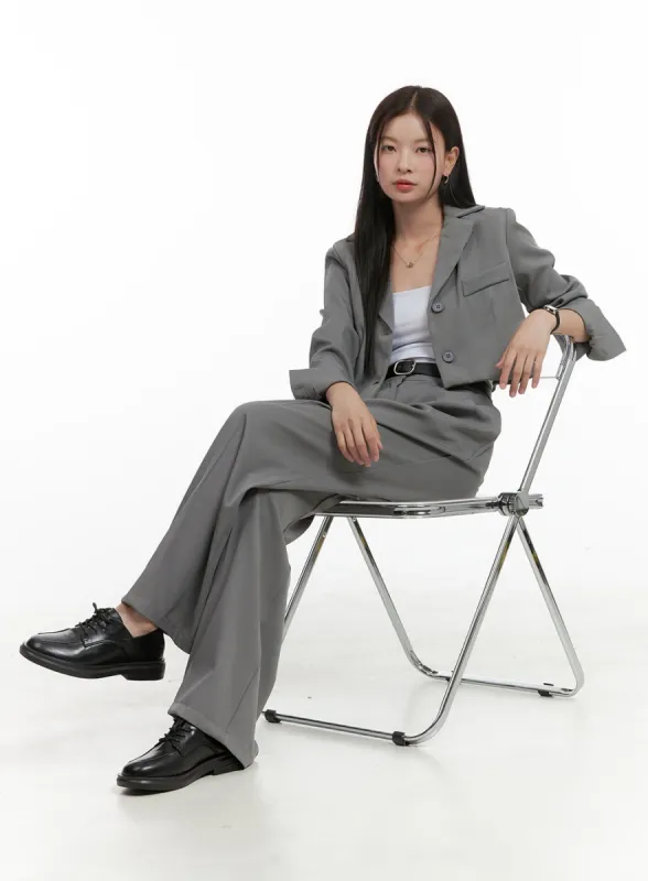 Tailored Pintuck Buttoned Pants and Crop Jacket Set OG416 sold by Lewkin