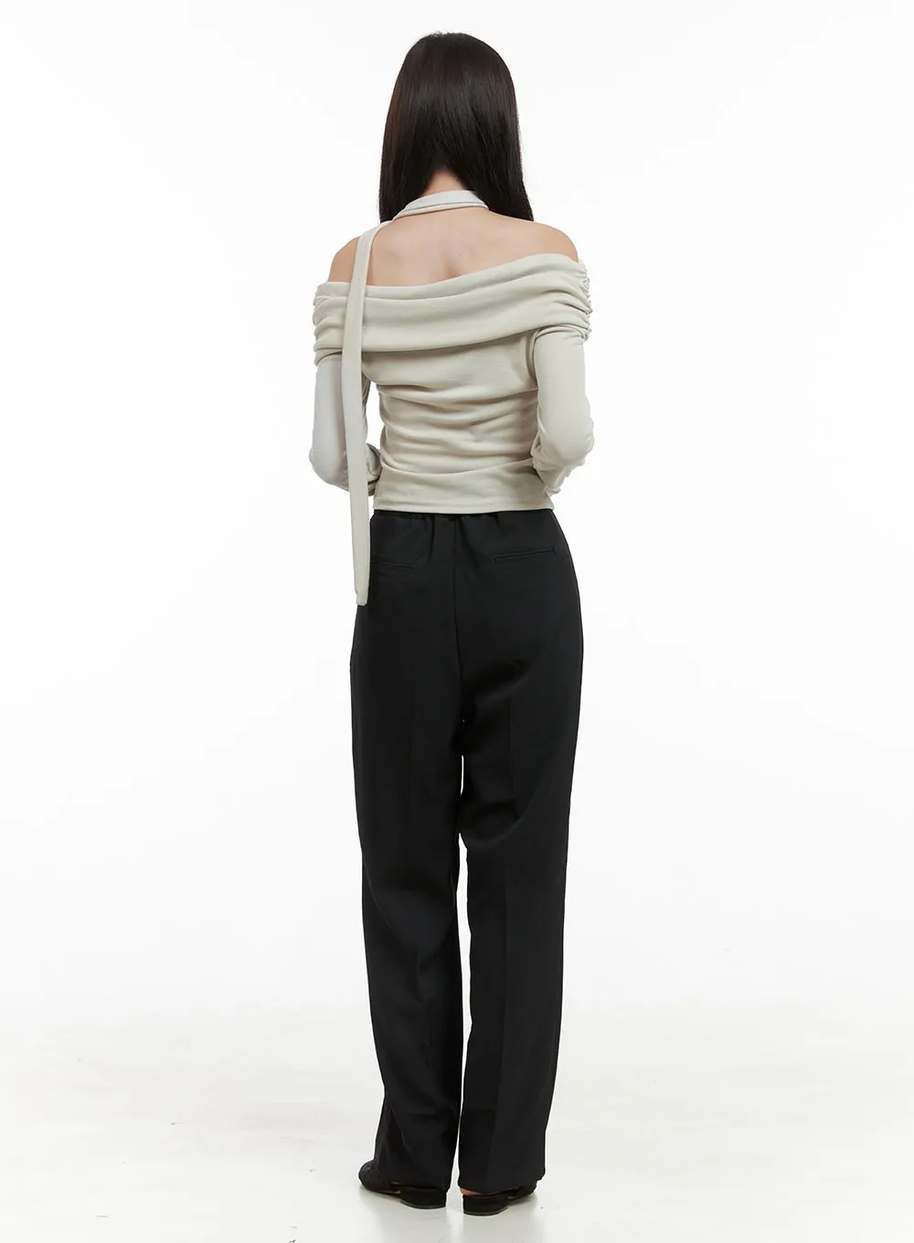 Off-Shoulder Crop Top with Scarf OG416 sold by Lewkin product image thumbnail 3
