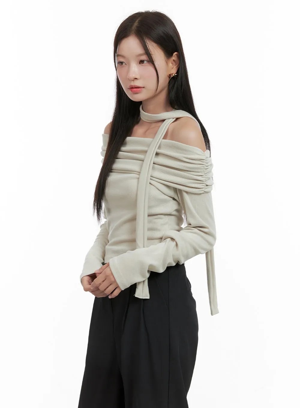 Off-Shoulder Crop Top with Scarf OG416 sold by Lewkin product image thumbnail 5
