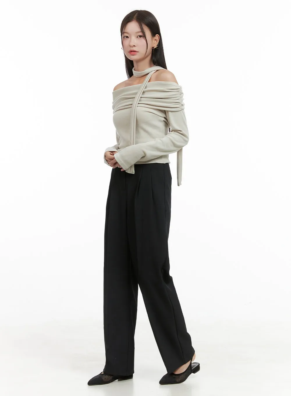 Off-Shoulder Crop Top with Scarf OG416 sold by Lewkin product image thumbnail 2