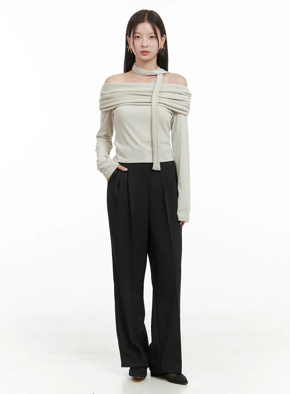 Banded Pintuck Wide Leg Pants OG416 sold by Lewkin