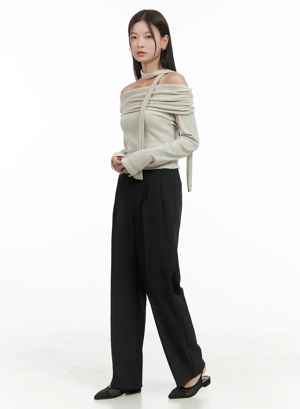 Banded Pintuck Wide Leg Pants OG416 sold by Lewkin product image thumbnail 4