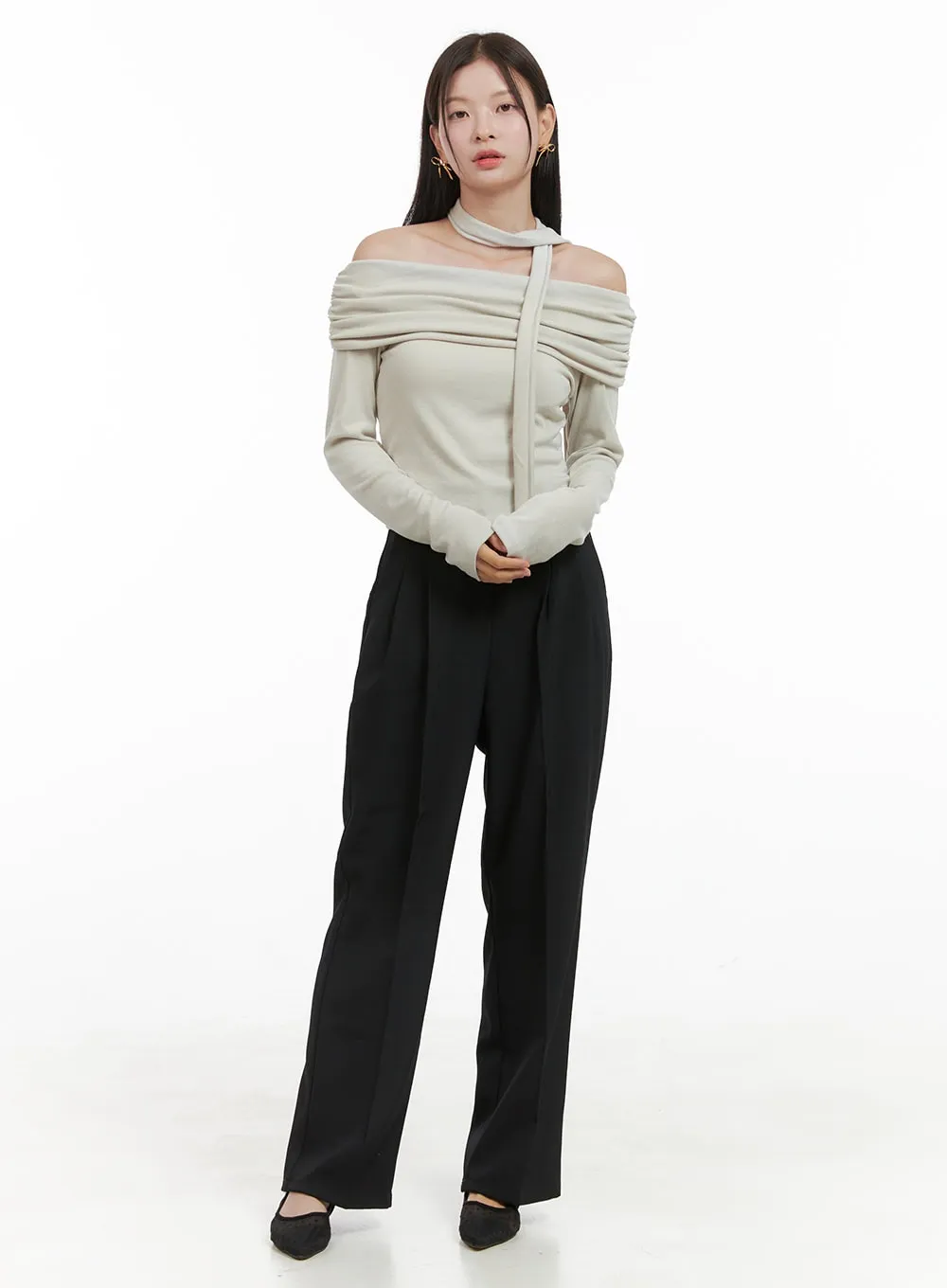 Banded Pintuck Wide Leg Pants OG416 sold by Lewkin product image thumbnail 3
