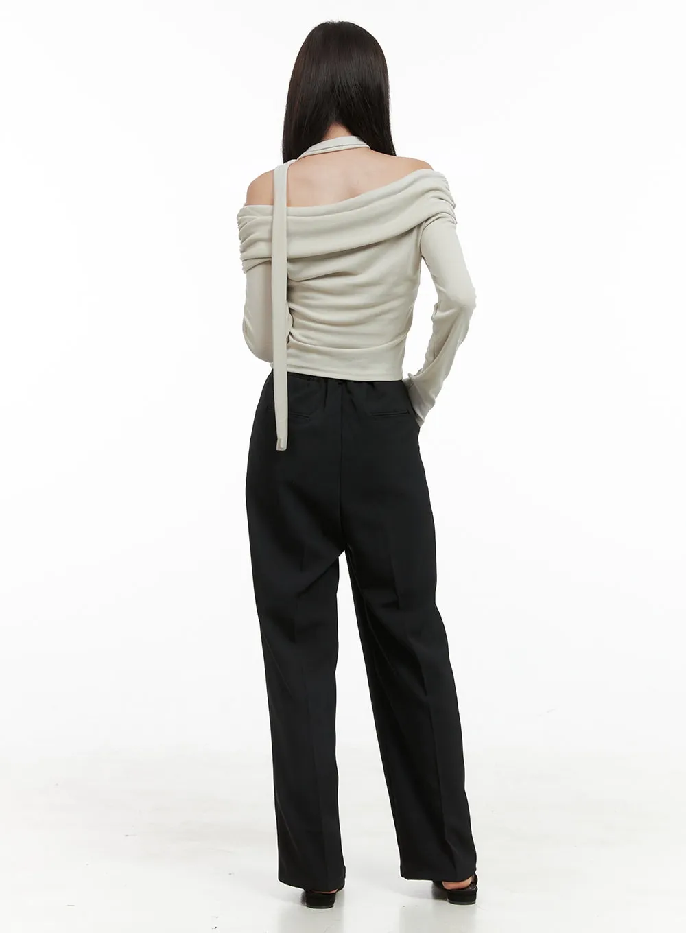 Banded Pintuck Wide Leg Pants OG416 sold by Lewkin product image thumbnail 5