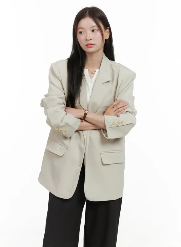 Oversized Collared Button-Up Blazer OG416 sold by Lewkin