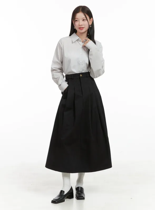 Solid Pintuck Cotton Maxi Skirt OG419 sold by Lewkin