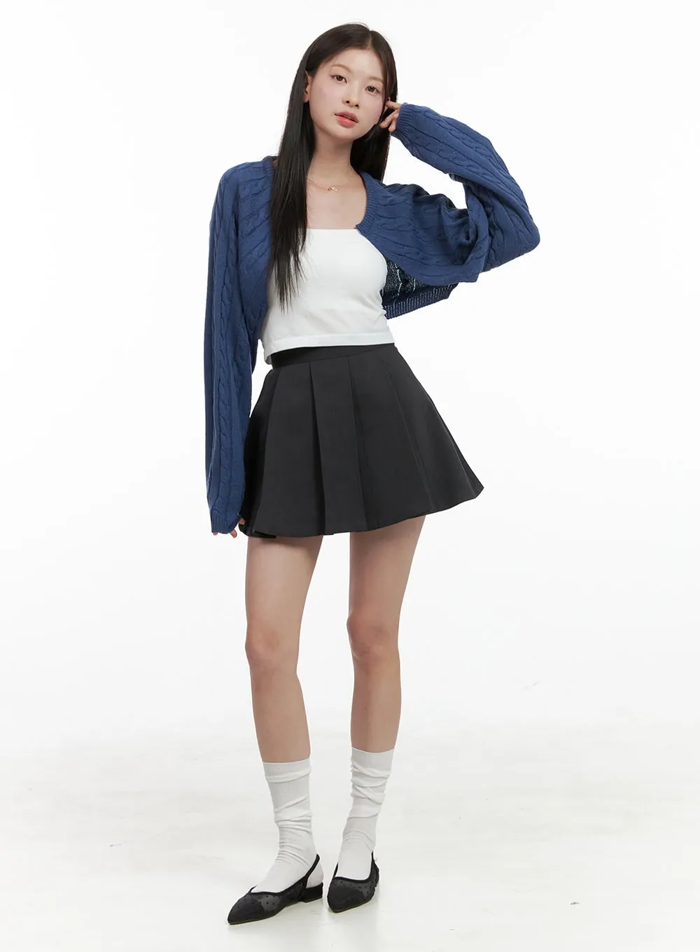 Solid Pleated Mini Skirt OG419 sold by Lewkin