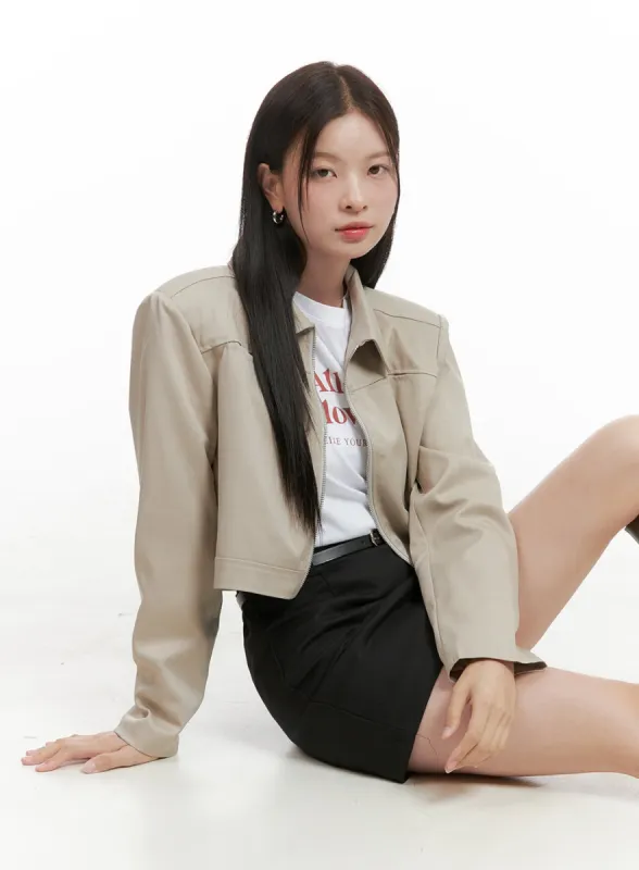 Zip-Up Solid Crop Jacket OG419 sold by Lewkin