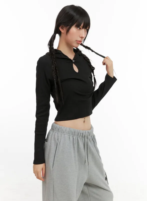 Buttoned Hoodie Crop Top CG419 sold by Lewkin