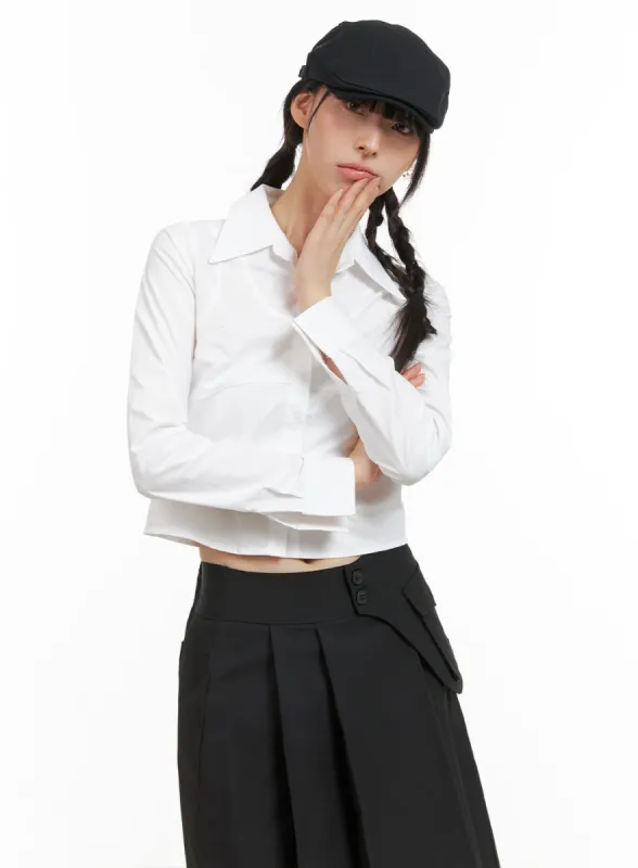 Buttoned Collar Crop Shirt CG419 sold by Lewkin