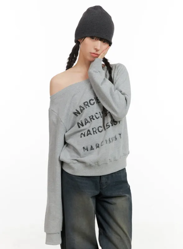 Cozy Lettering Off Shoulder Sweatshirt CG419 sold by Lewkin